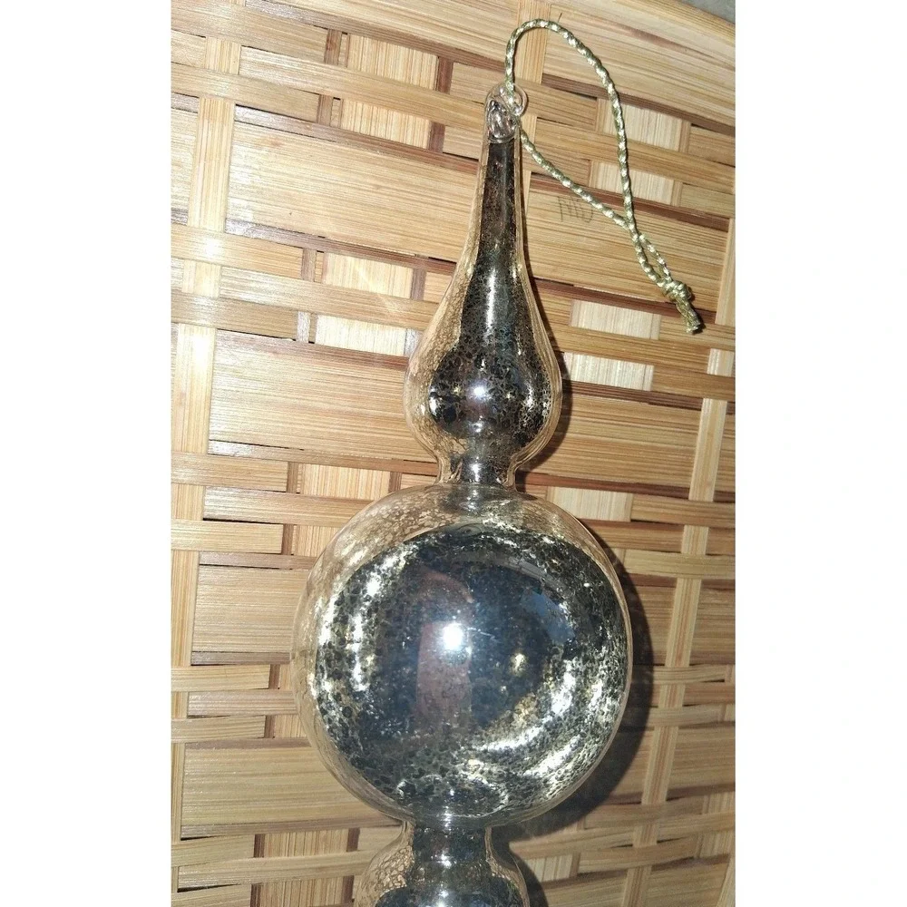 Vintage Mercury Glass Finial Christmas Ornament Silver Double Reflector Drop 9.5